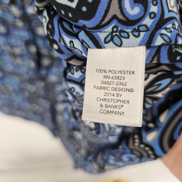 Christopher and Banks Blue Multi Print Long Sleeve Button Up Blouse XL Paisley - Picture 6 of 7